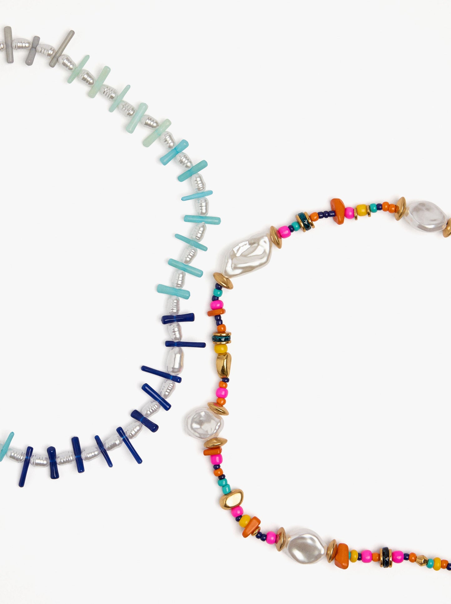 Set Of Necklaces With Bars And Multicolor Beads
