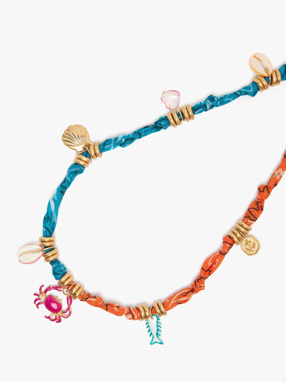 Fabric Necklace With Marine Charms