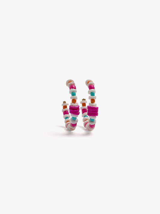 Open Hoop Earrings With Multicolor Beads