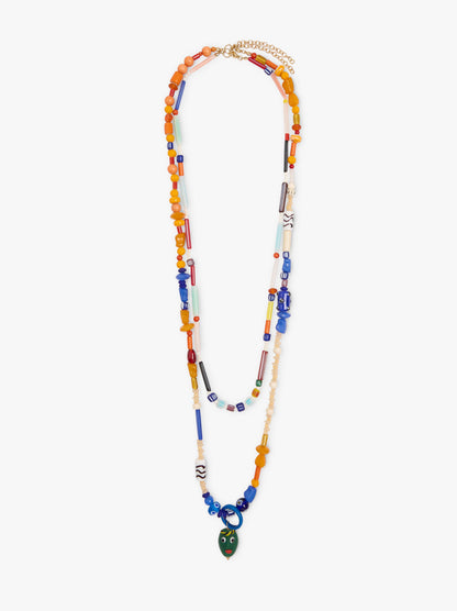 Set Of Necklaces With Glass Beads With Mask Pendant
