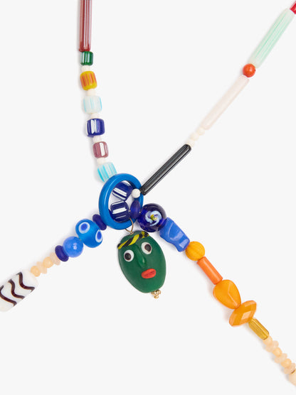 Set Of Necklaces With Glass Beads With Mask Pendant