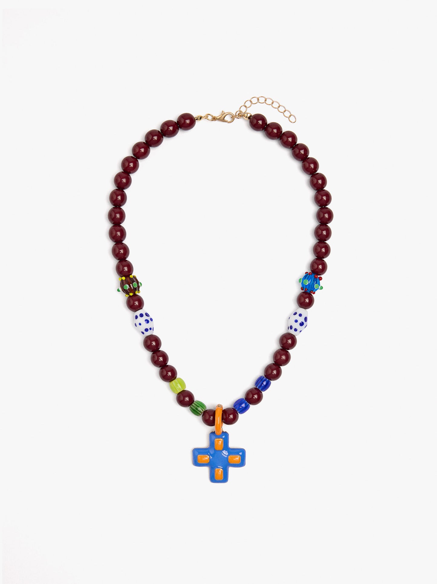 Necklace With Glass And Enamelled Beads