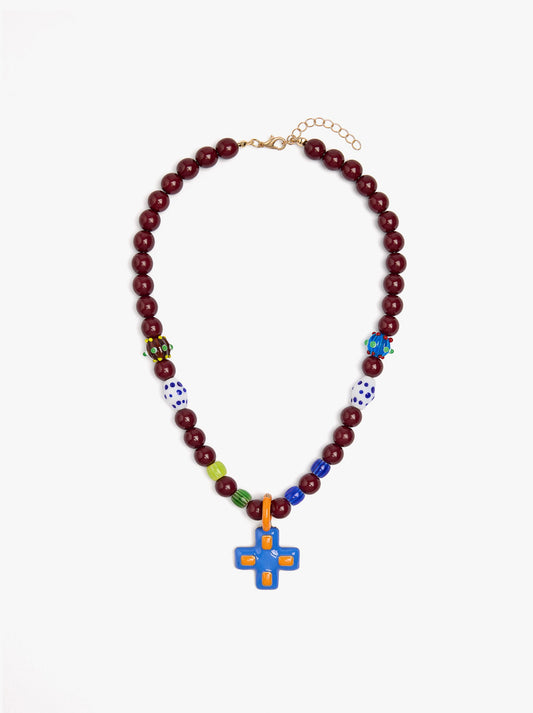 Necklace With Glass And Enamelled Beads