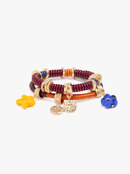 Set Of Multicolor Bracelets With Pendants