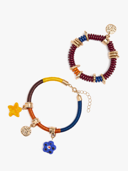 Set Of Multicolor Bracelets With Pendants