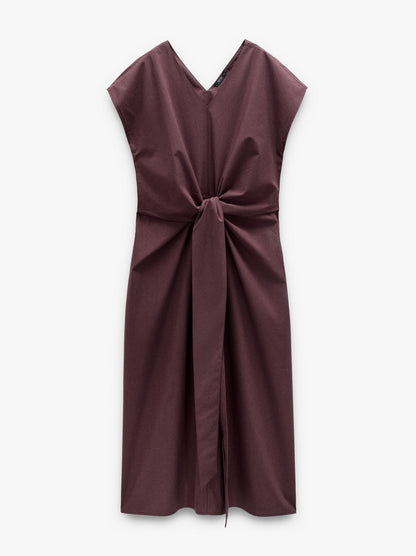 Midi Dress With Knot 100% Cotton