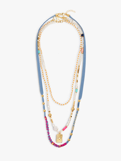 Set Of Necklaces With Multicolor Beads