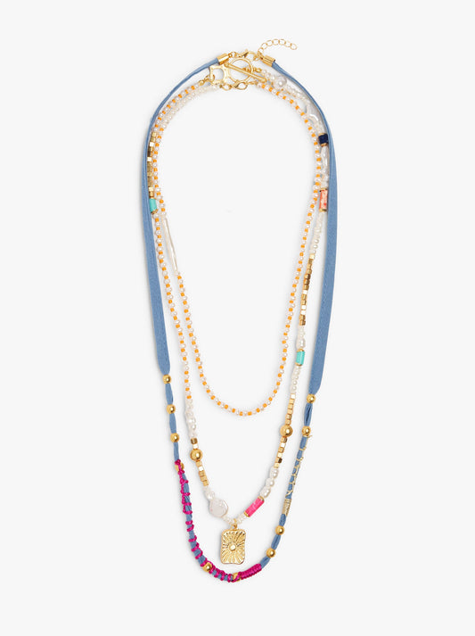 Set Of Necklaces With Multicolor Beads