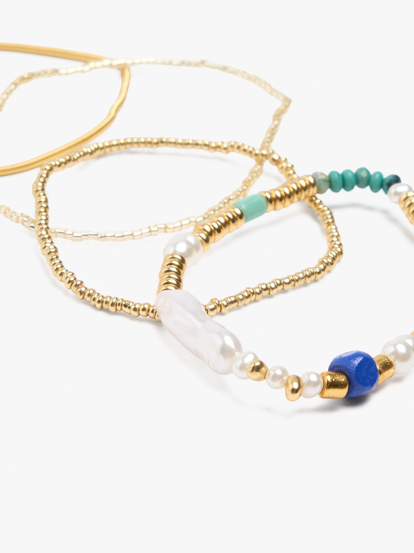 Set Of Elastic Bracelets With Stone And Resin Beads