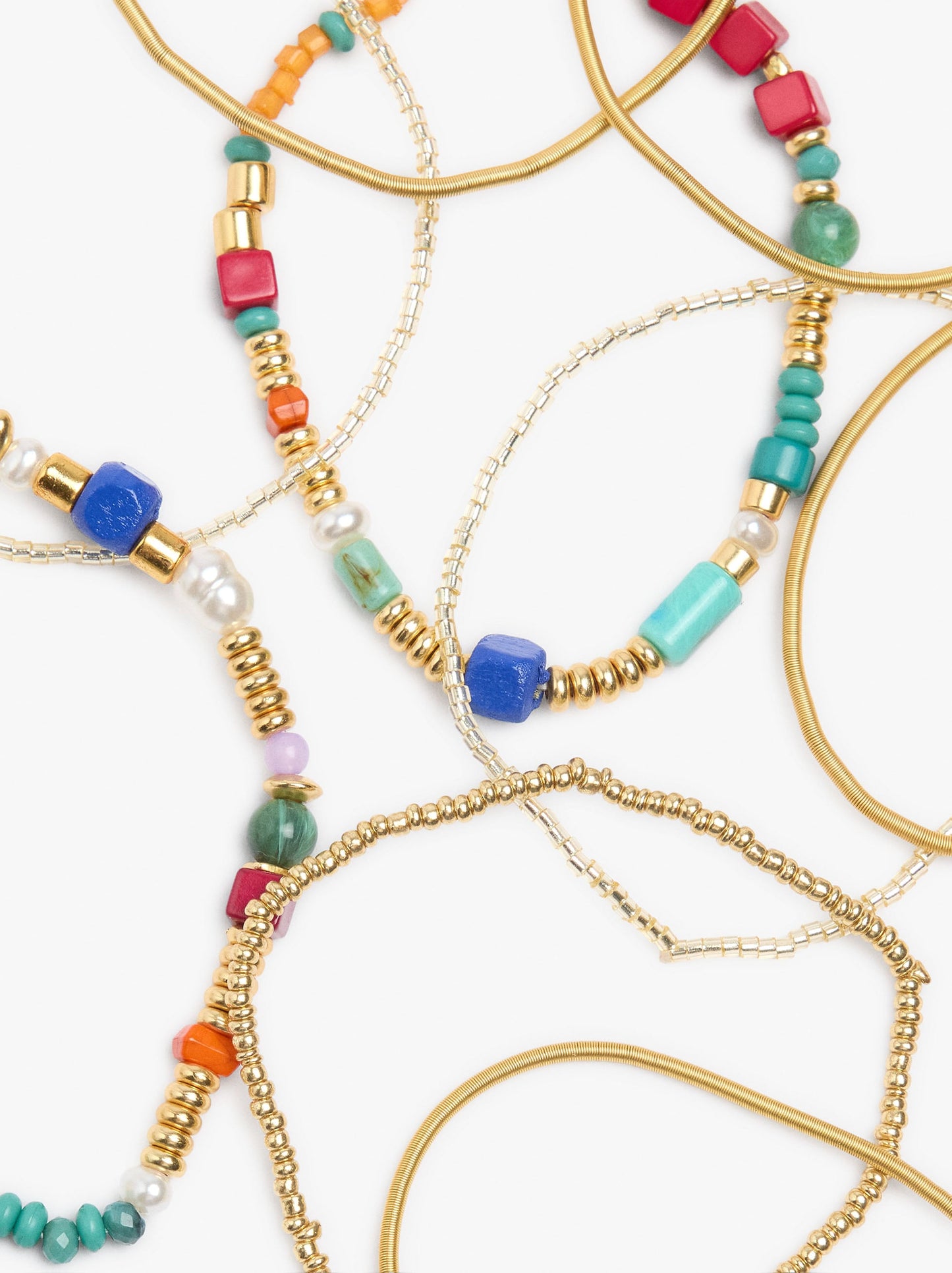 Set Of Elastic Bracelets With Stone And Resin Beads