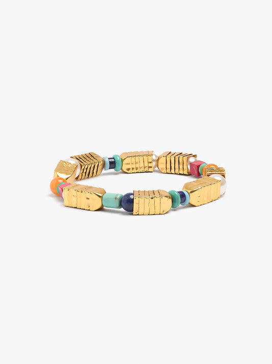 Elastic Bracelet With Stone And Resin Beads