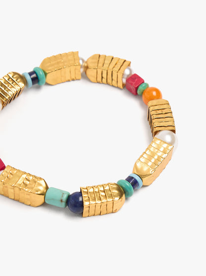 Elastic Bracelet With Stone And Resin Beads