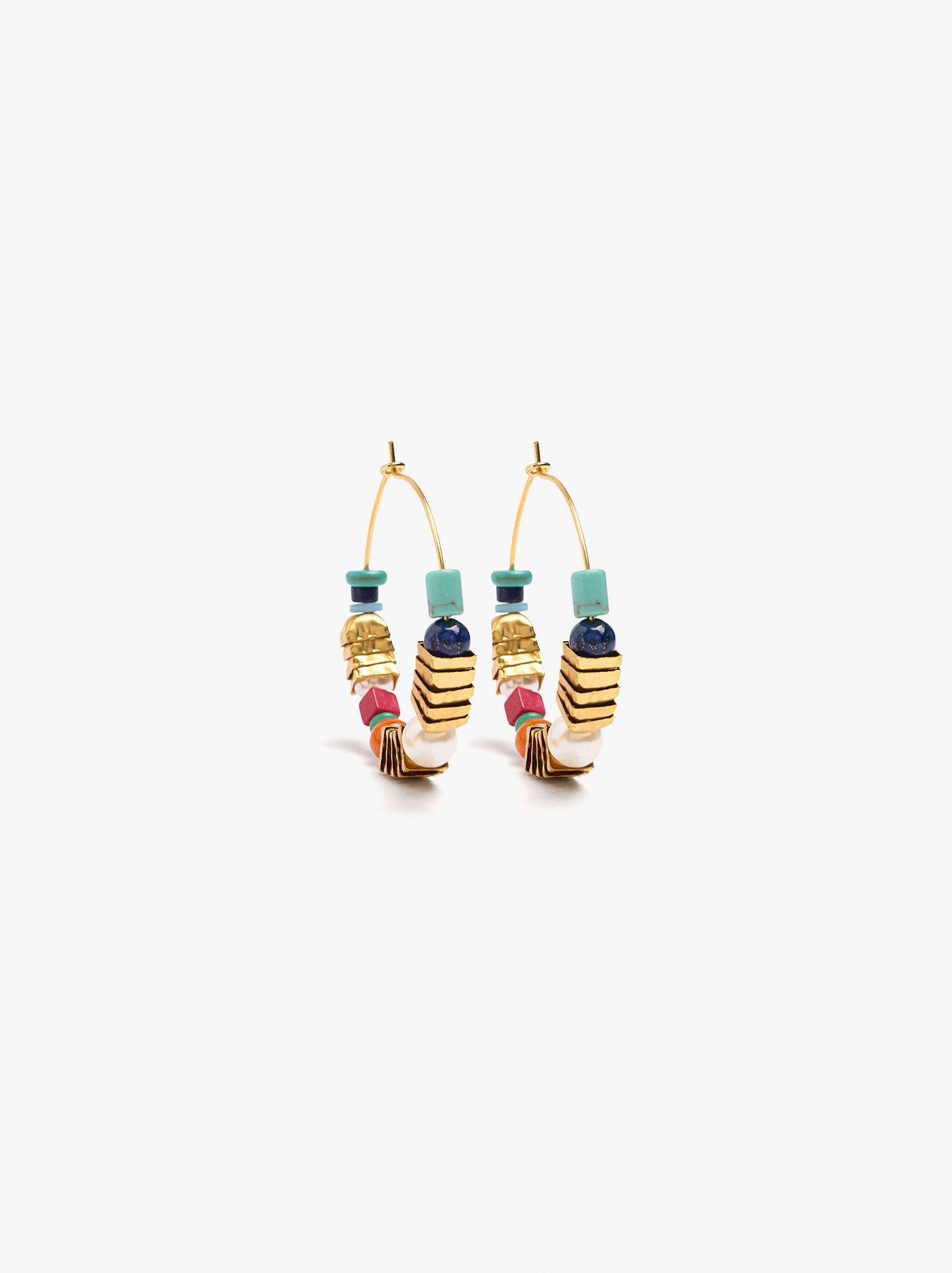 Hoop Earrings With Stone And Resin Beads