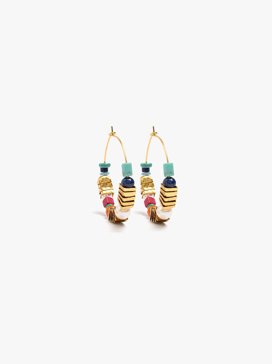 Hoop Earrings With Stone And Resin Beads