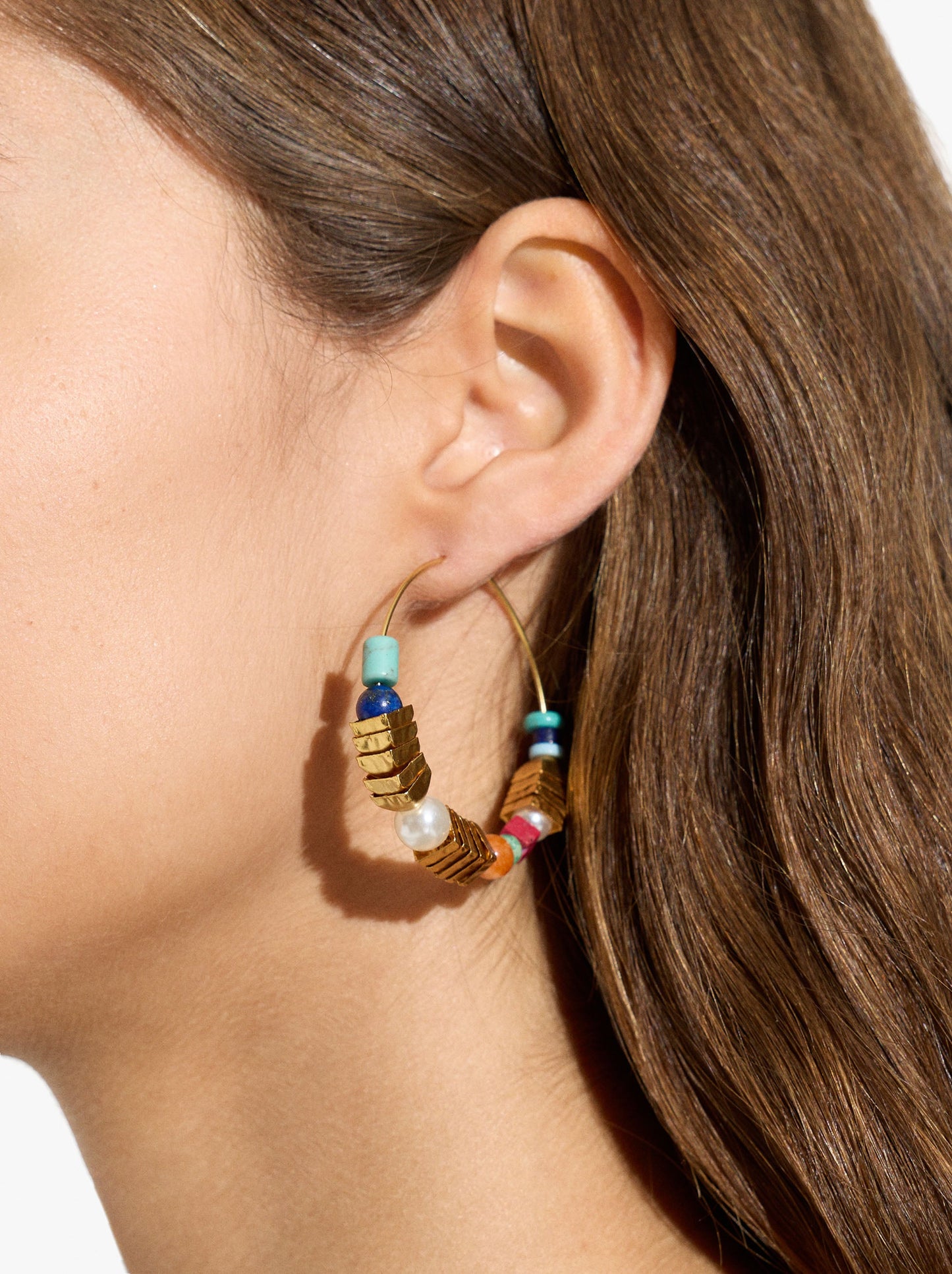Hoop Earrings With Stone And Resin Beads