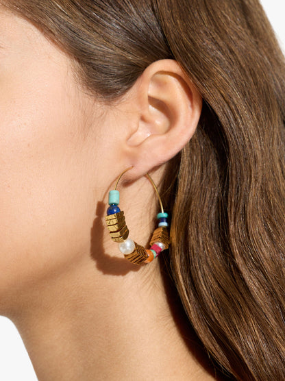 Hoop Earrings With Stone And Resin Beads
