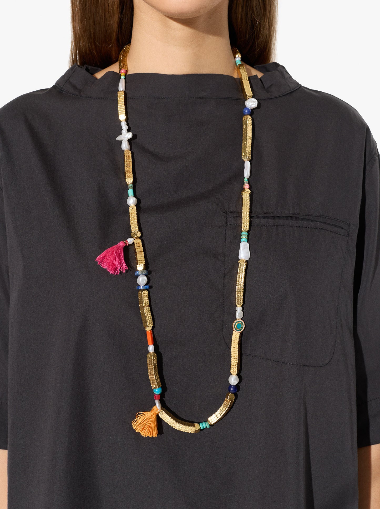 Necklace With Stone And Resin Beads