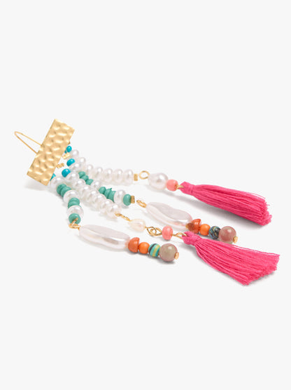 Long Earrings With Stone Beads And Tassels