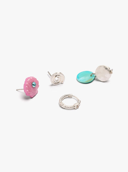 Set Of Earrings With Shells And Zirconia