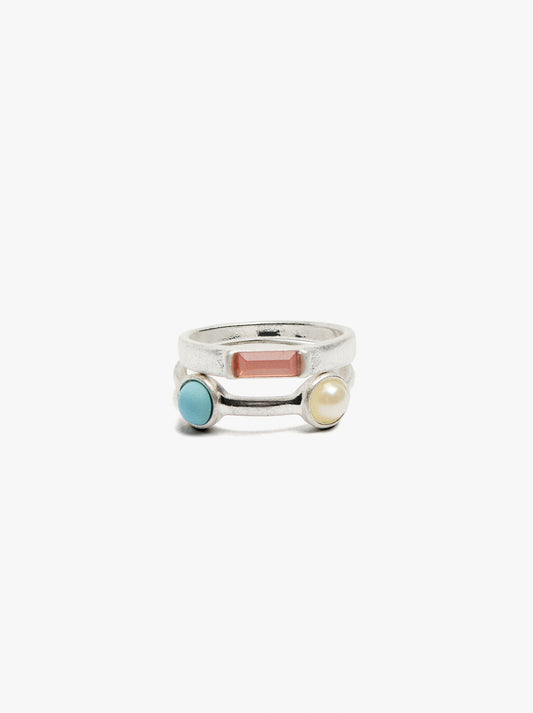 Set Of Rings With Multicolor Stones