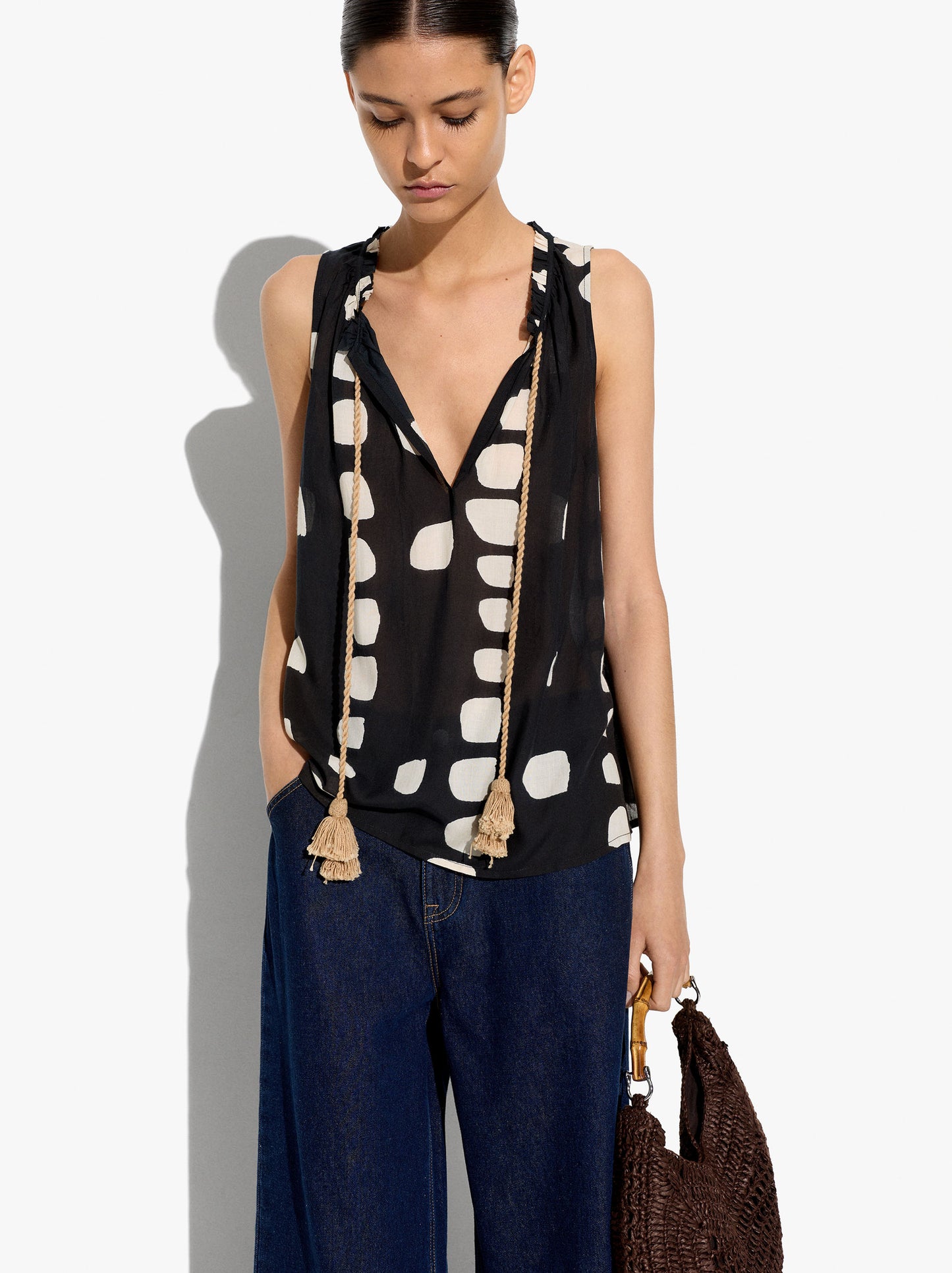 Printed Top With Tassels