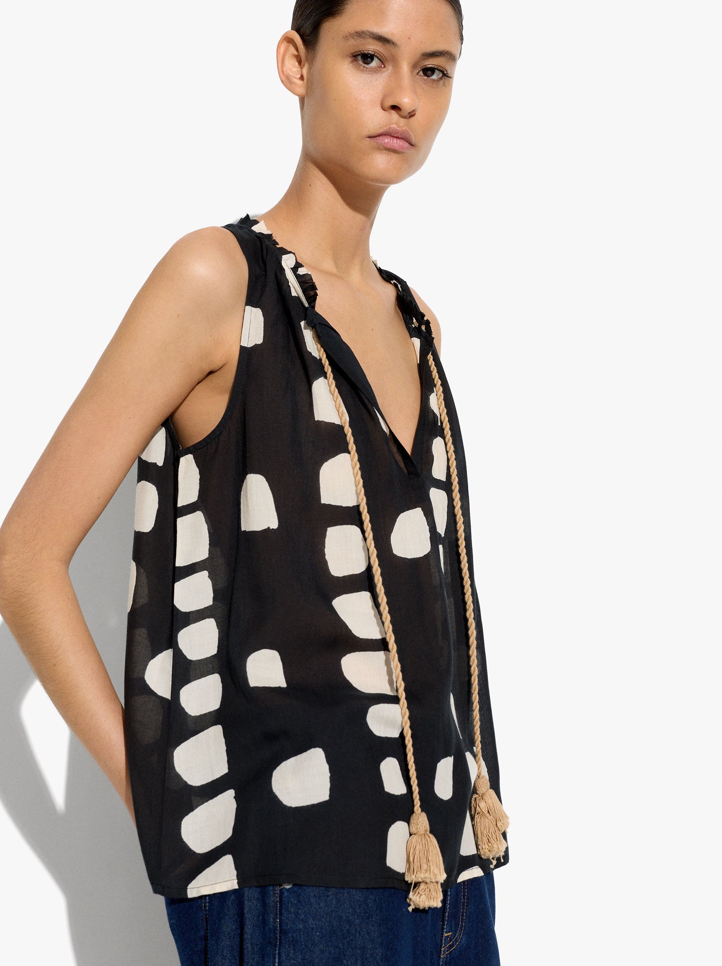Printed Top With Tassels