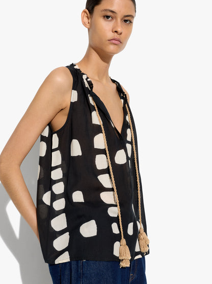 Printed Top With Tassels