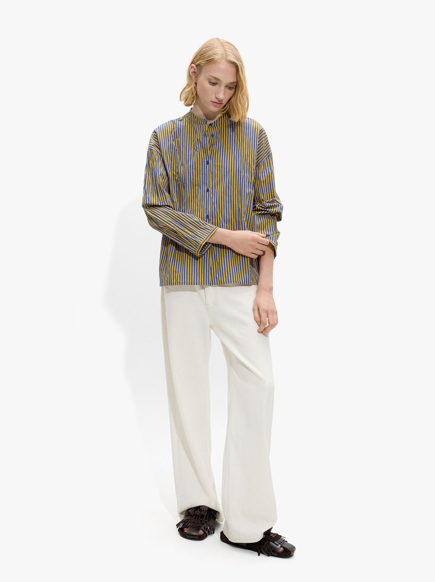 Striped Shirt With Mandarin Collar