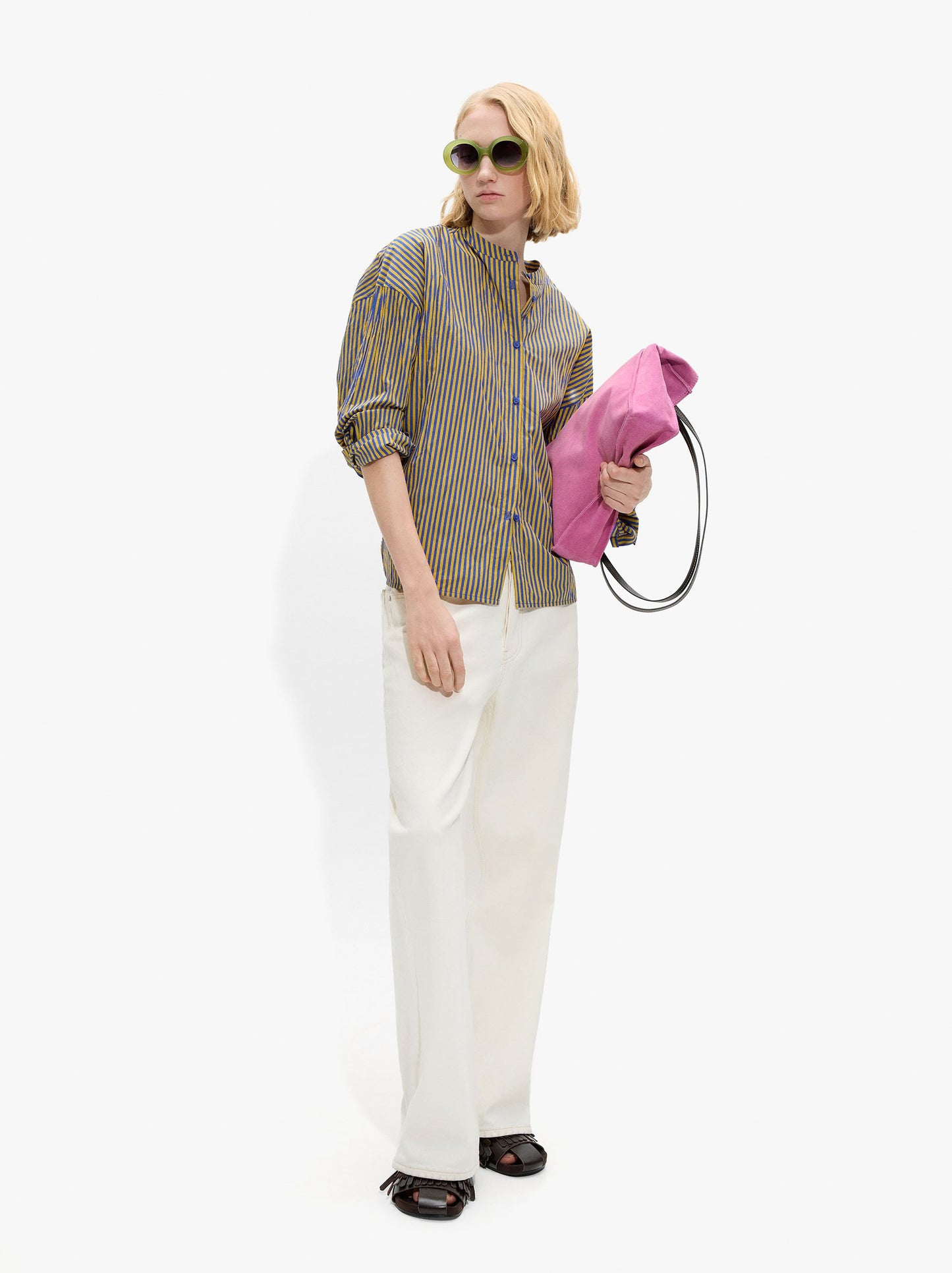 Striped Shirt With Mandarin Collar