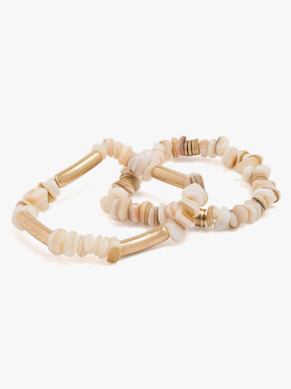 Set Of Elastic Bracelets With Shells