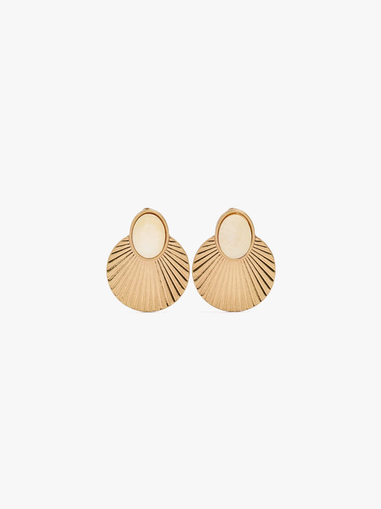 Round Scratched Earrings With Shell