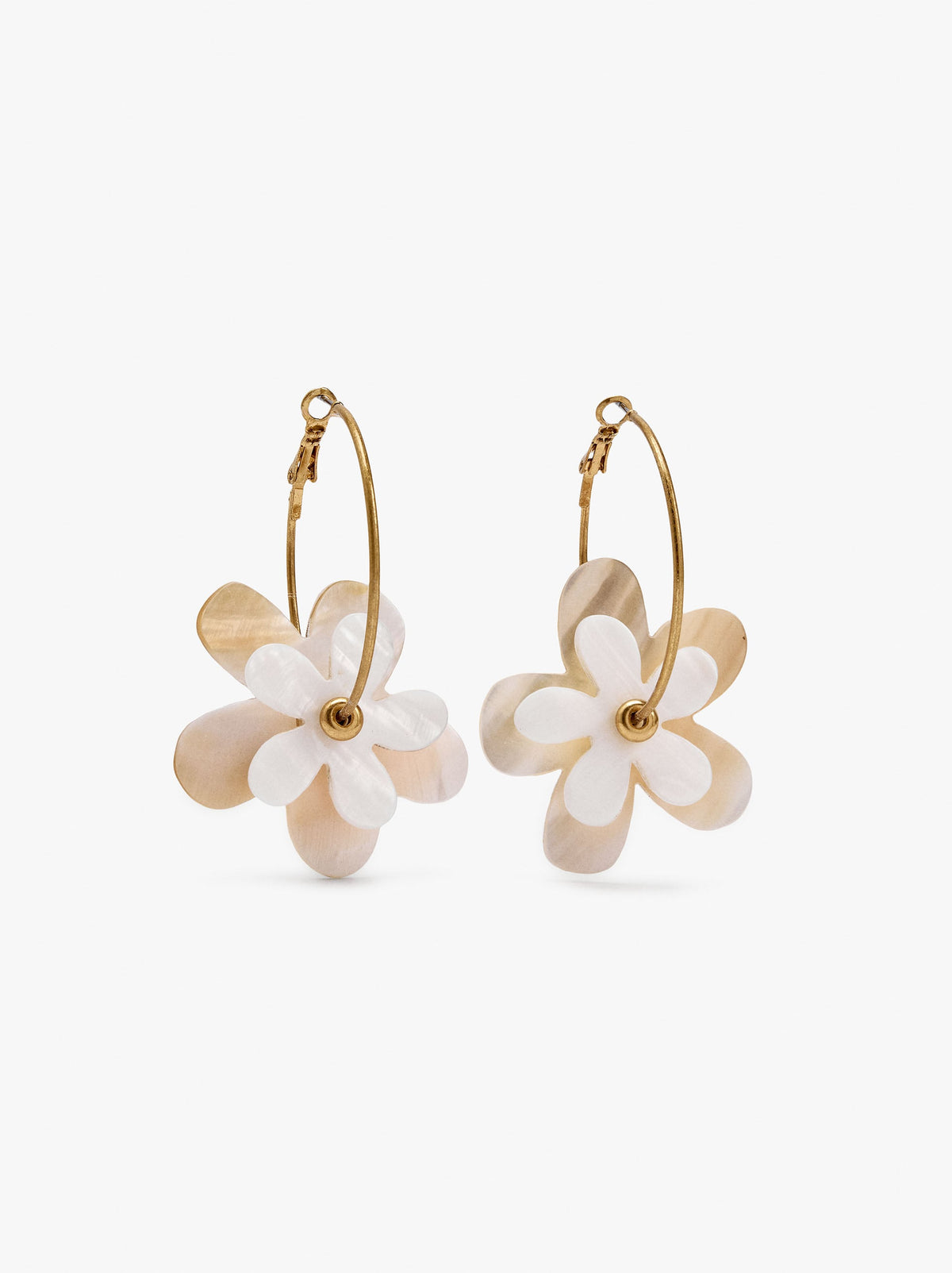 Hoop Earrings With Shell Flower