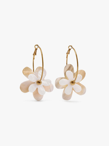 Hoop Earrings With Shell Flower