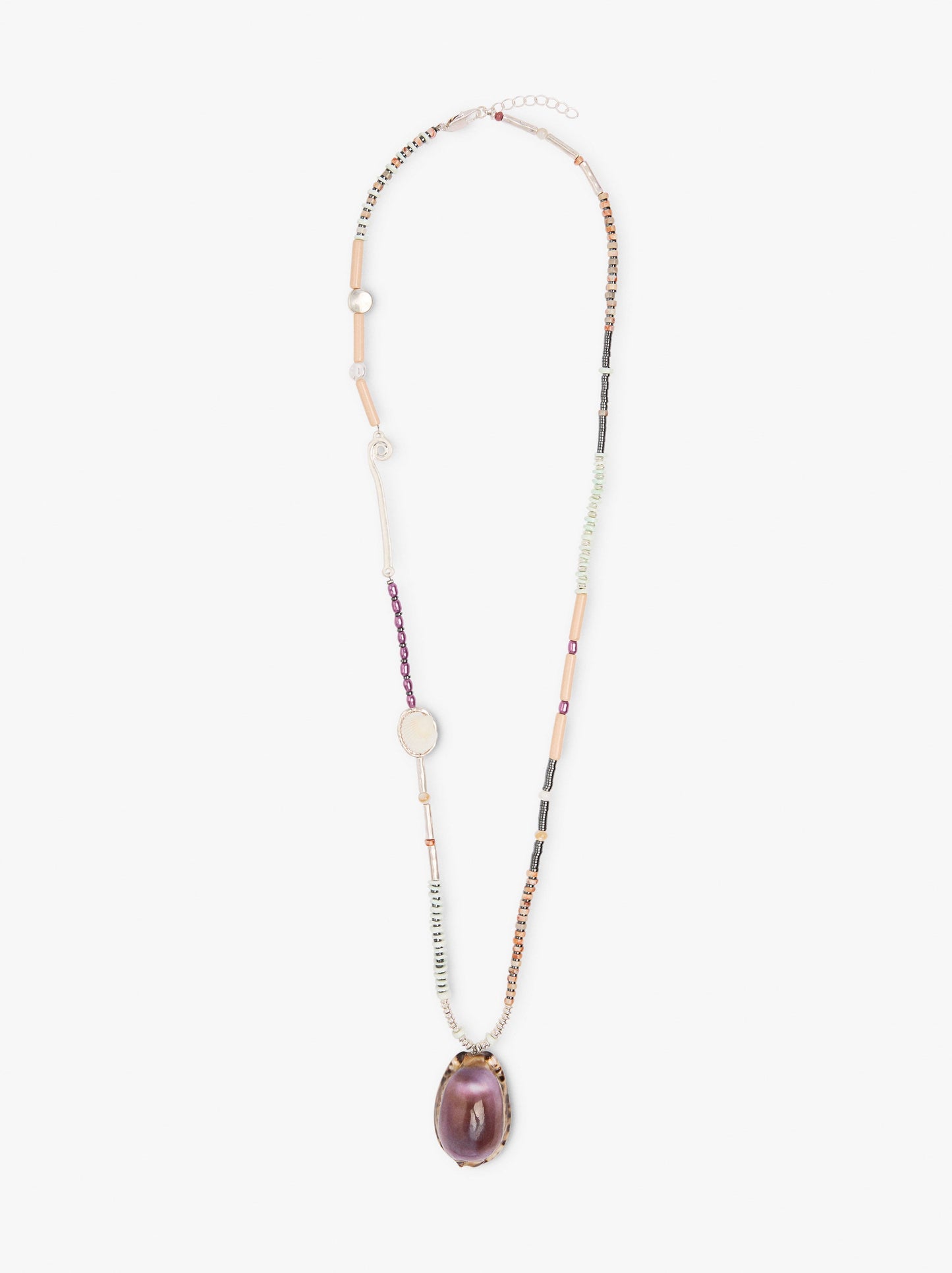 Long Necklace With Shell Beads And Stones