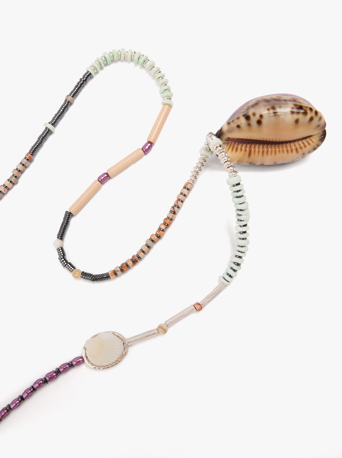 Long Necklace With Shell Beads And Stones