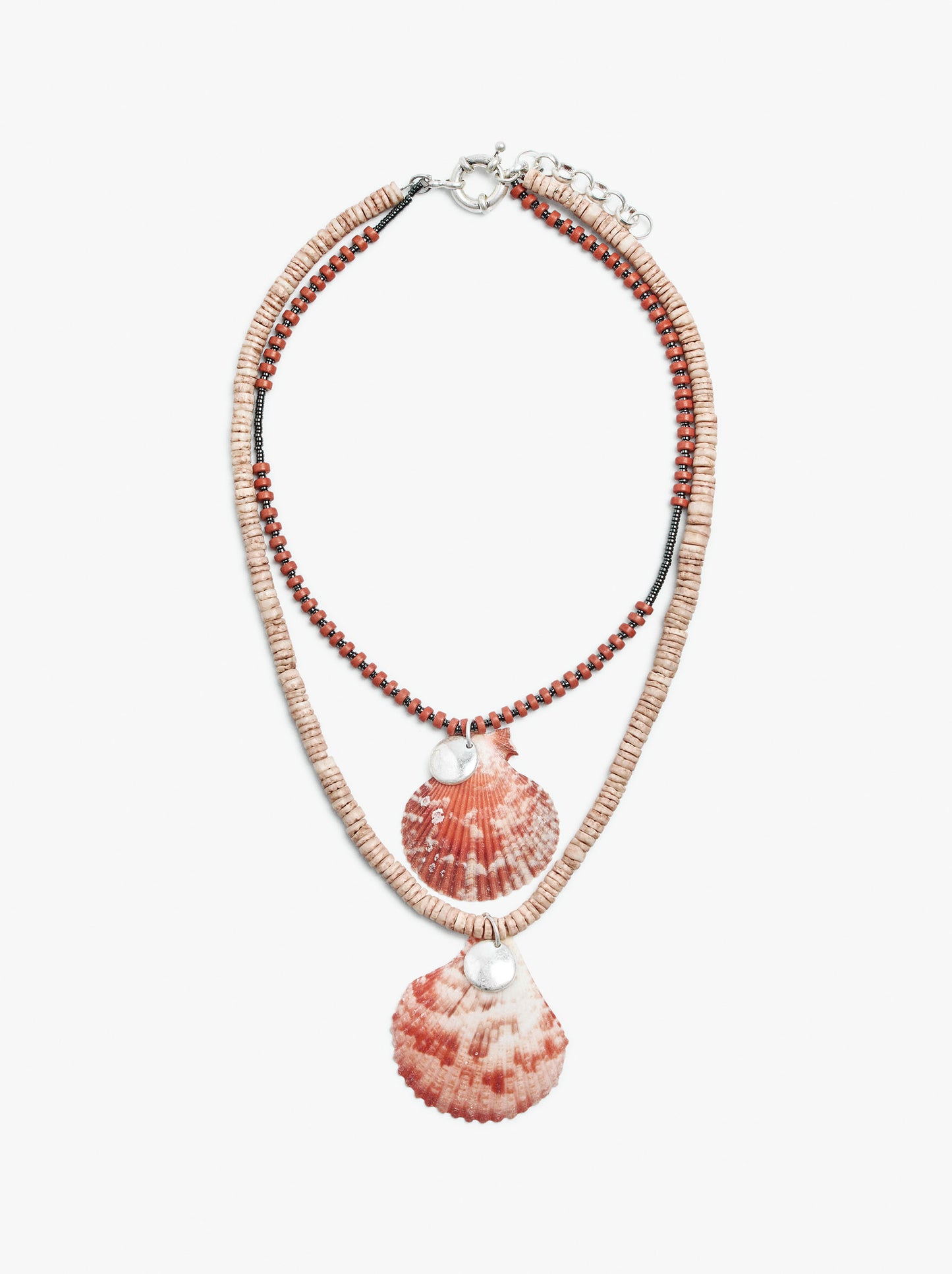 Double Necklace With Stones And Shell Pendant