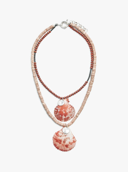 Double Necklace With Stones And Shell Pendant