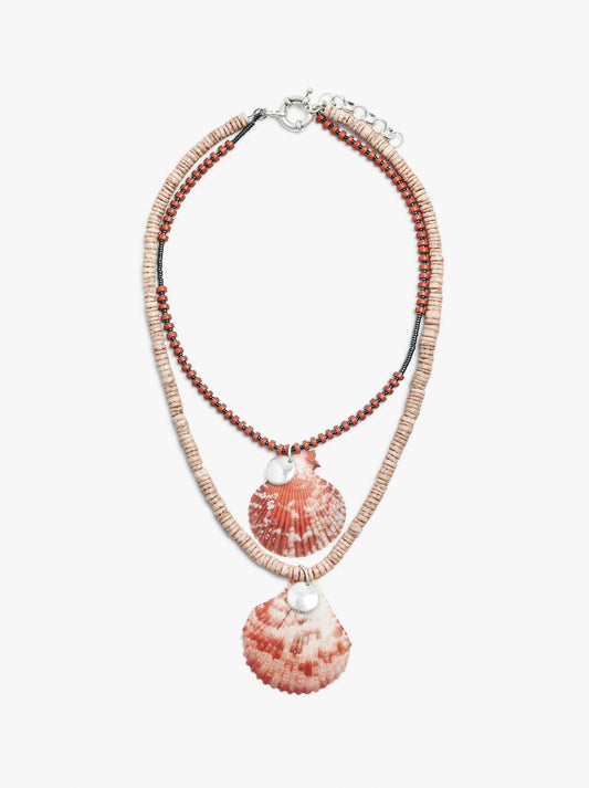 Double Necklace With Stones And Shell Pendant