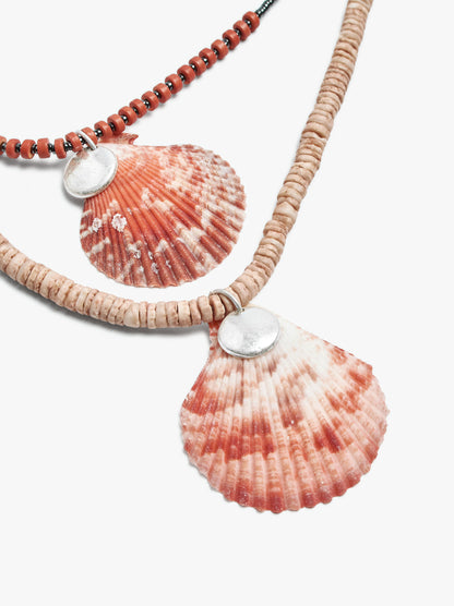 Double Necklace With Stones And Shell Pendant