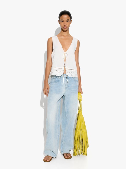 Vest With Perforated Embroidered Linen Blend