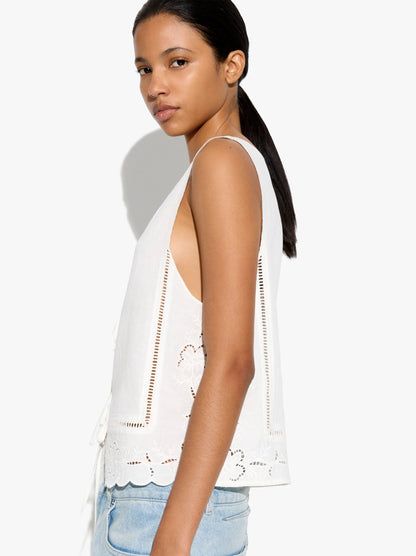 Vest With Perforated Embroidered Linen Blend