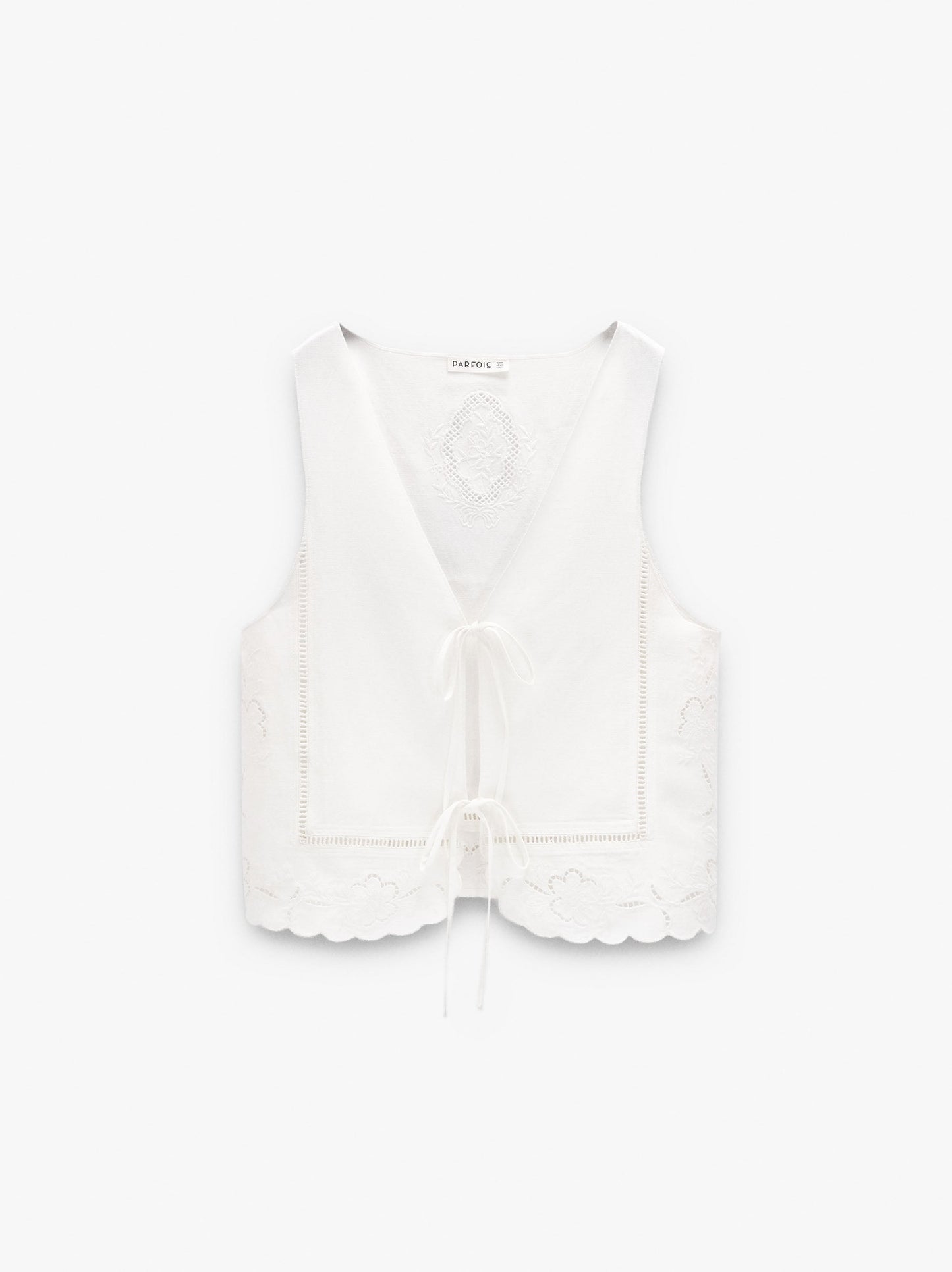 Vest With Perforated Embroidered Linen Blend