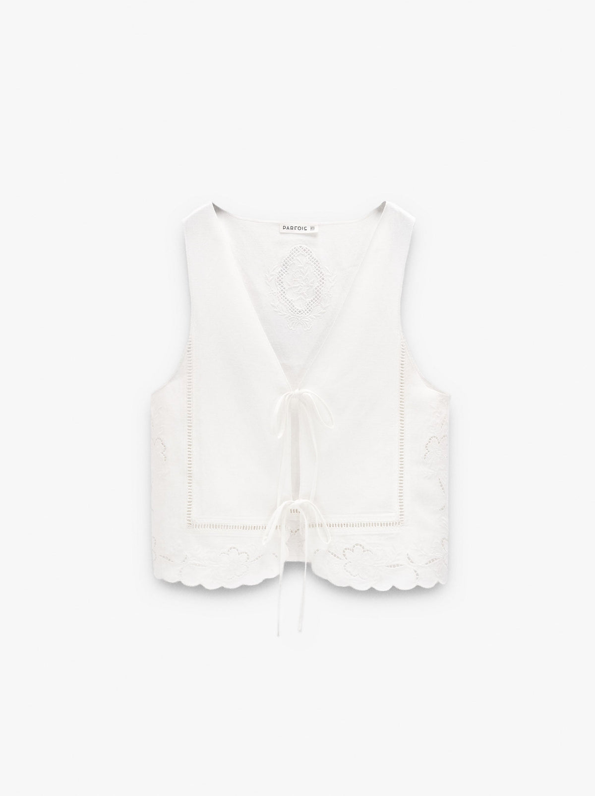 Vest With Perforated Embroidered Linen Blend