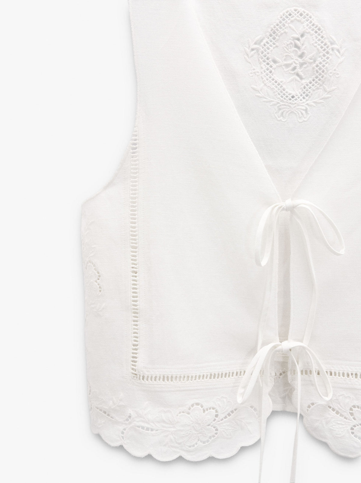 Vest With Perforated Embroidered Linen Blend
