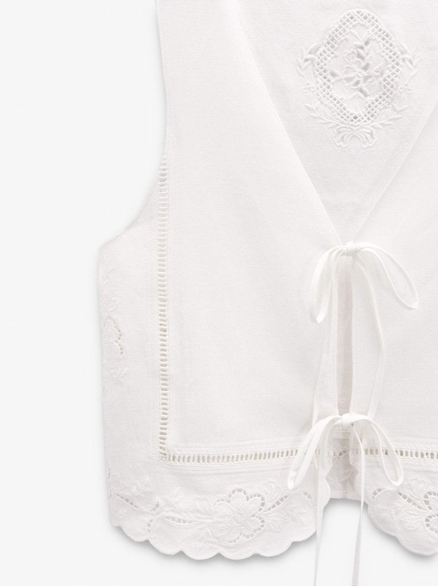 Vest With Perforated Embroidered Linen Blend