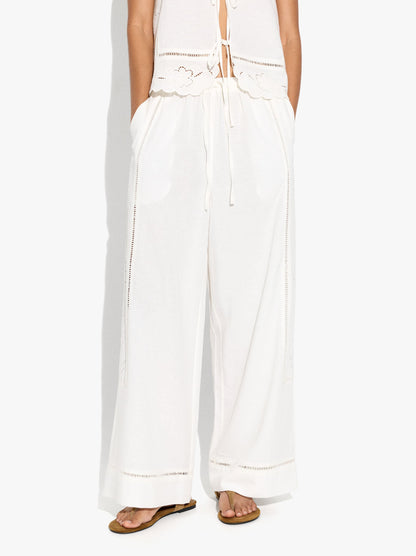 Trousers With Perforated Embroidery Linen Blend