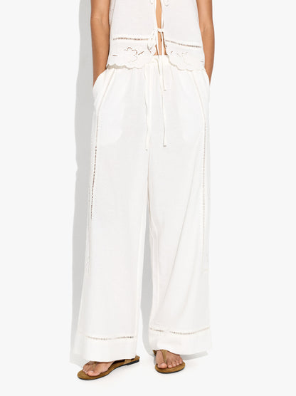 Trousers With Perforated Embroidery Linen Blend