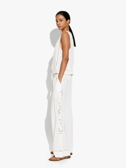 Trousers With Perforated Embroidery Linen Blend