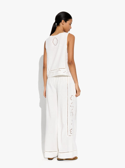 Trousers With Perforated Embroidery Linen Blend