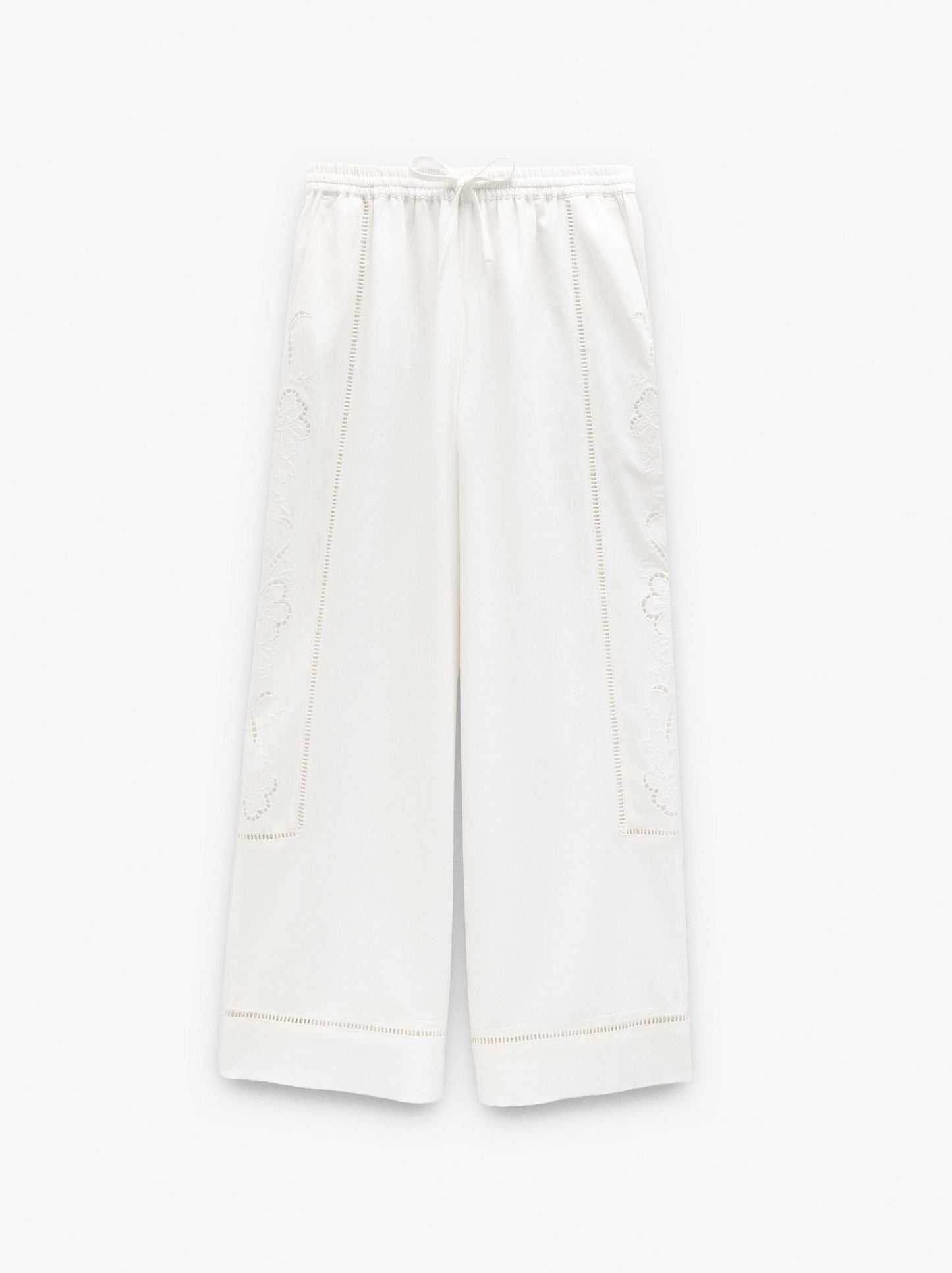 Trousers With Perforated Embroidery Linen Blend
